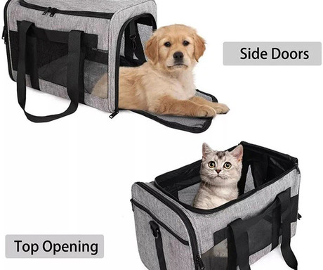 Pet Transport potovalni komplet za prenašanje živali, torba, postelja, ročaj, naramnica, 45x27x25cm, max 7kg, črno-siv