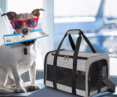 Pet Transport potovalni komplet za prenašanje živali, torba, postelja, ročaj, naramnica, 45x27x25cm, max 7kg, črno-siv