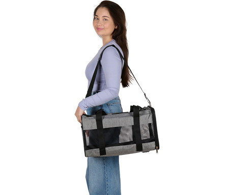 Pet Transport potovalni komplet za prenašanje živali, torba, postelja, ročaj, naramnica, 45x27x25cm, max 7kg, črno-siv