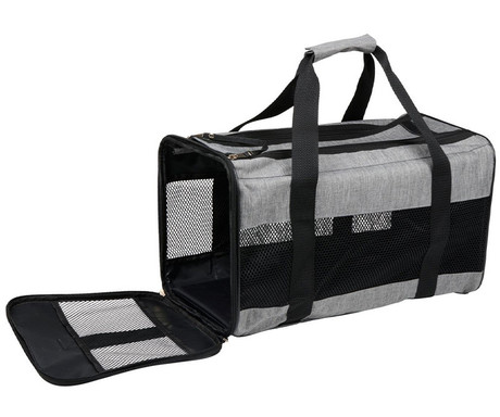 Pet Transport potovalni komplet za prenašanje živali, torba, postelja, ročaj, naramnica, 45x27x25cm, max 7kg, črno-siv