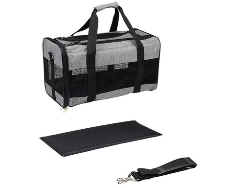 Pet Transport potovalni komplet za prenašanje živali, torba, postelja, ročaj, naramnica, 45x27x25cm, max 7kg, črno-siv