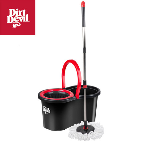 DIRT DEVIL komplet za čiščenje tal / površin, 360° vrtljiva krpa, 16L vedro, ultra lahka teža, trpežna izdelava, enostavno čiščenje, črna, rdeča