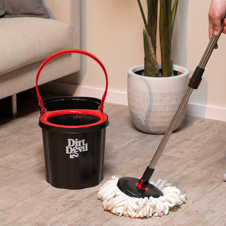 DIRT DEVIL komplet za čiščenje tal / površin, 360° vrtljiva krpa, 16L vedro, ultra lahka teža, trpežna izdelava, enostavno čiščenje, črna, rdeča