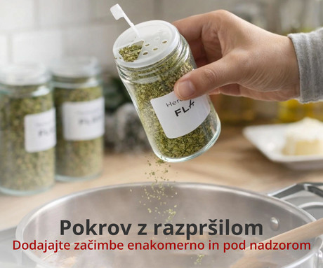 ALPINA komplet kozarcev za začimbe, 12 kos, za vse vrste začimb, steklo, pokrovi iz bambusa, sito vložki za stresanje, etikete za označevanje, kompaktna velikost, +bela kreda