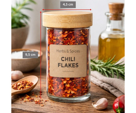 ALPINA komplet kozarcev za začimbe, 12 kos, za vse vrste začimb, steklo, pokrovi iz bambusa, sito vložki za stresanje, etikete za označevanje, kompaktna velikost, +bela kreda