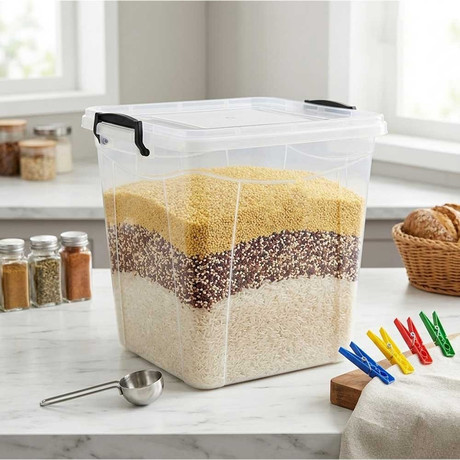 DIRT DEVIL škatla / posoda za shranjevanje s pokrovom, velika prostornina, 39x35.5x34cm, trpežna izdelava, ultra lahka teža, prozorna zasnova