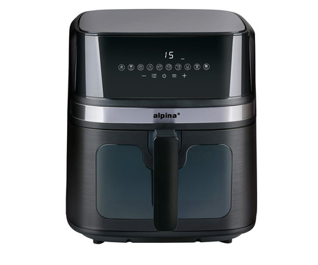 ALPINA XXL cvrtnik / friteza na vroč zrak, 8L prostornina, 1700W moč, LED digitalni zaslon na dotik, nastavljiv časovnik / timer, samodejni izklop, brez olja, 80% manj maščob, črna