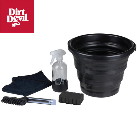 DIRT DEVIL komplet za čiščenje, 5 kos, ALL IN ONE, 1x gobica, 1x krpa iz mikrovlaken, 1x krtača, 1x vedro, 1x pršilnik, črn