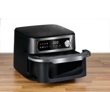 ALPINA XXL cvrtnik / friteza na vroč zrak, 10L prostornina, 1700W moč, LED digitalni zaslon, nastavljiv časovnik / timer, samodejni izklop, brez olja, 80% manj maščob, črna