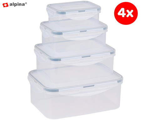 ALPINA komplet posod za shranjevanje živil in hrane, 4x posoda, 2200 / 1340 / 720 / 315 ml, trpežna plastika, odpornost na mraz in vročino, nepropusten dizajn