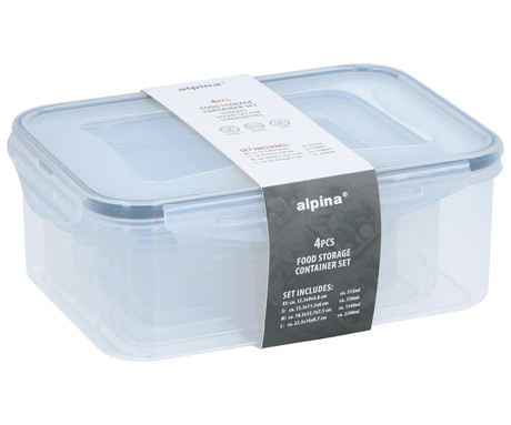 ALPINA komplet posod za shranjevanje živil in hrane, 4x posoda, 2200 / 1340 / 720 / 315 ml, trpežna plastika, odpornost na mraz in vročino, nepropusten dizajn