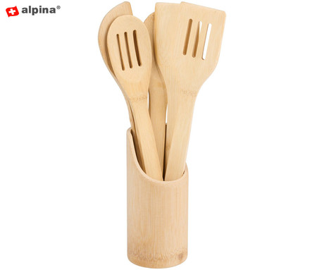 ALPINA komplet kuhinjskih pripomočkov, 6 kos, bambus, +stojalo, lesen
