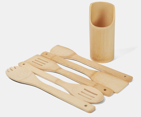 ALPINA komplet kuhinjskih pripomočkov, 6 kos, bambus, +stojalo, lesen