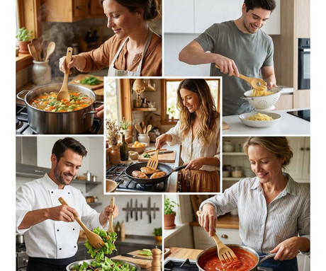 ALPINA komplet kuhinjskih pripomočkov, 6 kos, bambus, +stojalo, lesen