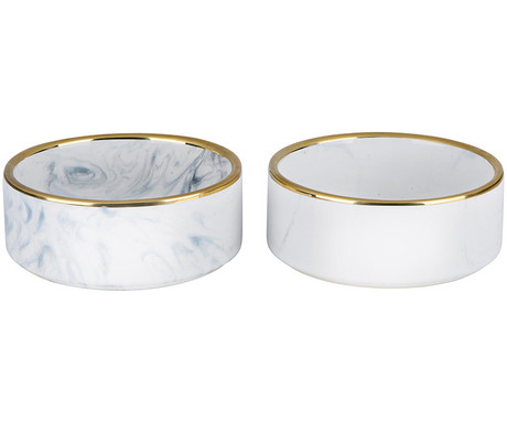 Pet Treatment dvojna posoda s stojalom za mačke, za hrano / vodo, keramika, bambus, 29.5x15x6cm, bela, rjava