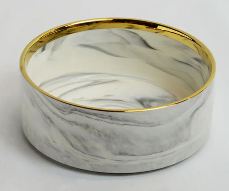 Pet Treatment dvojna posoda s stojalom za mačke, za hrano / vodo, keramika, bambus, 29.5x15x6cm, bela, rjava