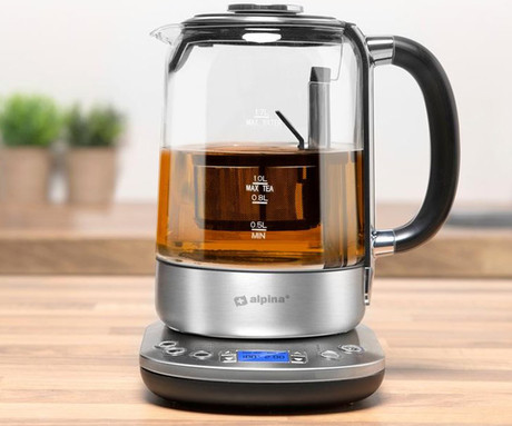 ALPINA KETTLE grelnik vode, 1.7L, 2200W, digitalni zaslon, nastavljiva temperatura, funkcija Keep Warm, varnostne zaščite, samodejni izklop, 360° podstavek, nerjaveče jeklo, +infuzer za čaj, srebrn