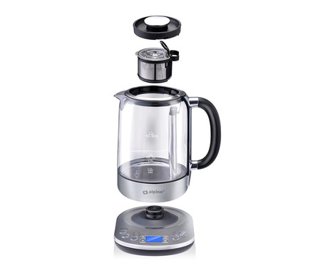 ALPINA KETTLE grelnik vode, 1.7L, 2200W, digitalni zaslon, nastavljiva temperatura, funkcija Keep Warm, varnostne zaščite, samodejni izklop, 360° podstavek, nerjaveče jeklo, +infuzer za čaj, srebrn