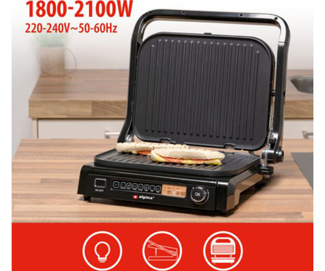 ALPINA GRILL kontaktni žar, 2100W, črno srebrn