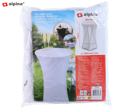 ALPINA prevleka za barsko mizo, notranja, zunanja, Ø80-90cm premer, 115cm višina, črna / bela