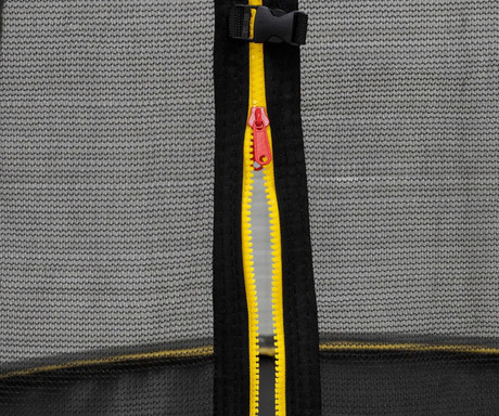 DUNLOP TRAMPOLIN 244cm, premer 2.4m, zaščitna mreža višine 2m, jekleno ogrodje, zaščitene vzmeti, varnostni vhod z zadrgo, stabilne noge U-oblike, za otroke in odrasle, črno-rumen