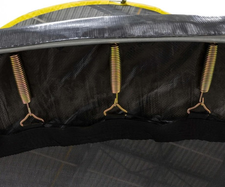 DUNLOP TRAMPOLIN 244cm, premer 2.4m, zaščitna mreža višine 2m, jekleno ogrodje, zaščitene vzmeti, varnostni vhod z zadrgo, stabilne noge U-oblike, za otroke in odrasle, črno-rumen