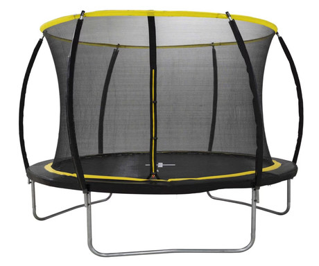 DUNLOP TRAMPOLIN 244cm, premer 2.4m, zaščitna mreža višine 2m, jekleno ogrodje, zaščitene vzmeti, varnostni vhod z zadrgo, stabilne noge U-oblike, za otroke in odrasle, črno-rumen