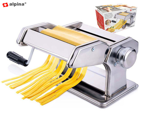 ALPINA PASTA naprava / stroj za testenine, večfunkcijska, ročna, 9 stopenj debeline, 2 stopnji širine, stabilna namestitev, nerjaveče jeklo, 205x202x152mm, srebrna