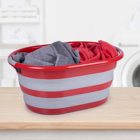 DIRT DEVIL zložljiva košara za perilo, 27L prostornina, 62x45x27.5cm, zložljiva zasnova, trpežna izdelava, ultra lahka teža, rdeča, siva