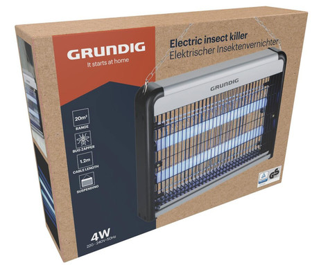 GRUNDIG INSECT LED luč / žarnica proti mrčesu, 4W, proti mrčesu / žuželkam / komarjem, električno napajanje, enostavna namestitev, nosilec za obešanje, 120cm kabel, črno-srebrna