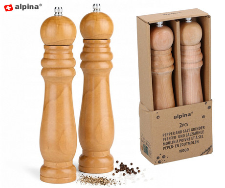 ALPINA mlinček za sol in poper, 2 kos, moderna oblika, ročno mletje, trpežen les, 256x118x57mm, rjav