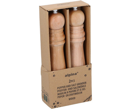 ALPINA mlinček za sol in poper, 2 kos, moderna oblika, ročno mletje, trpežen les, 256x118x57mm, rjav