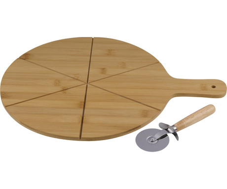 ALPINA PIZZA BOARD deska za pico z nožem, lesena, 34cm premer, priložen rezalnik za pico, enostavno čiščenje