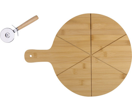 ALPINA PIZZA BOARD deska za pico z nožem, lesena, 34cm premer, priložen rezalnik za pico, enostavno čiščenje