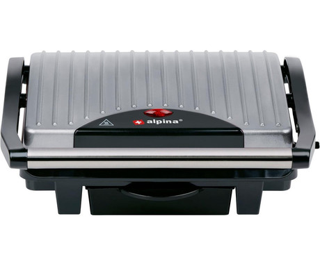 ALPINA GRILL kontaktni žar, 1000W, električni, ročaj z zaklepanjem, premaz proti prijemanju, LED indikator, 29.8x25.5x8.6cm, črno-srebrn
