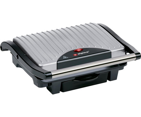 ALPINA GRILL kontaktni žar, 1000W, električni, ročaj z zaklepanjem, premaz proti prijemanju, LED indikator, 29.8x25.5x8.6cm, črno-srebrn