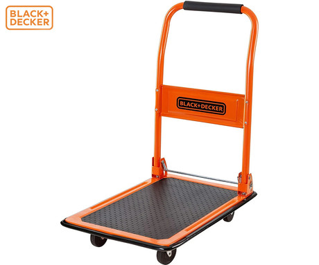 BLACK+DECKER ročni transportni voziček, zložljiv, kovinski, nosilnost do 80kg, lahka teža 5.44kg, za vse transportne potrebe, črn, oranžen