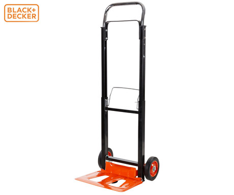 BLACK+DECKER ročni transportni voziček, zložljiv, kovinski, nosilnost do 90kg, lahka teža 4.91kg, za vse transportne potrebe, črn, oranžen