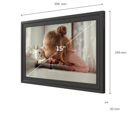 THOMSON F15 pametni digitalni foto okvir, 39.6cm (15.6"), Full HD IPS zaslon na dotik, Smart Frame aplikacija, WiFi, Android + iOS, 32GB ROM, razširljiv spomin, zvočniki, USB-A, USB-C, črn