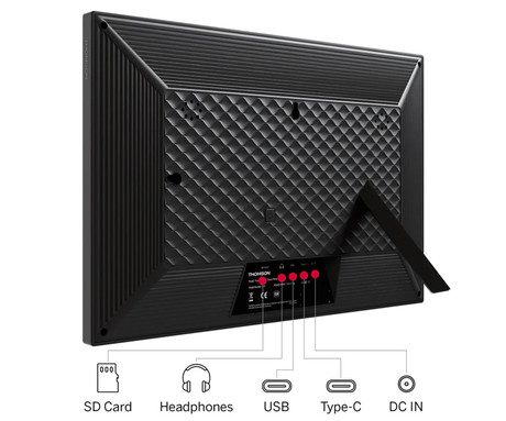 THOMSON F15 pametni digitalni foto okvir, 39.6cm (15.6"), Full HD IPS zaslon na dotik, Smart Frame aplikacija, WiFi, Android + iOS, 32GB ROM, razširljiv spomin, zvočniki, USB-A, USB-C, črn