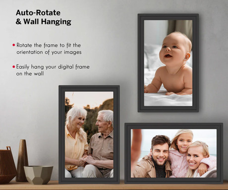 THOMSON F15 pametni digitalni foto okvir, 39.6cm (15.6"), Full HD IPS zaslon na dotik, Smart Frame aplikacija, WiFi, Android + iOS, 32GB ROM, razširljiv spomin, zvočniki, USB-A, USB-C, črn