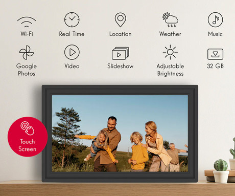 THOMSON F15 pametni digitalni foto okvir, 39.6cm (15.6"), Full HD IPS zaslon na dotik, Smart Frame aplikacija, WiFi, Android + iOS, 32GB ROM, razširljiv spomin, zvočniki, USB-A, USB-C, črn