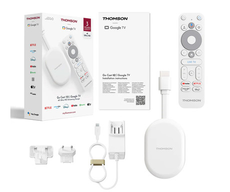 THOMSON 152 GO CAST multimedijski predvajalnik / center, 4K UHD, Google TV, 2GB + 32GB, WiFi, Bluetooth, HDR10, Dolby Atmos & Digital+, Google Assistant, Chromecast, pametni daljinec, bel (Pure White)