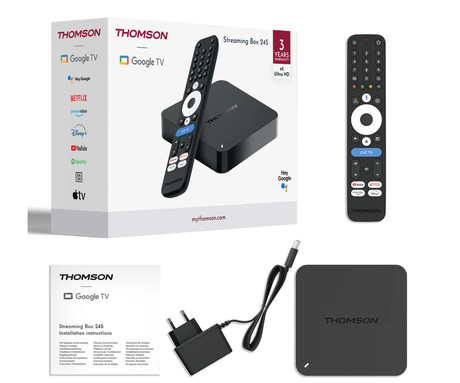 THOMSON STREAMING BOX 245 multimedijski predvajalnik / center, 4K UHD, 2GB+32GB, Google TV, WIFI, Bluetooth, Dolby Atmos & Digital+, Google Assistant, Chromecast, pametni daljinec, črn (Premium Black)