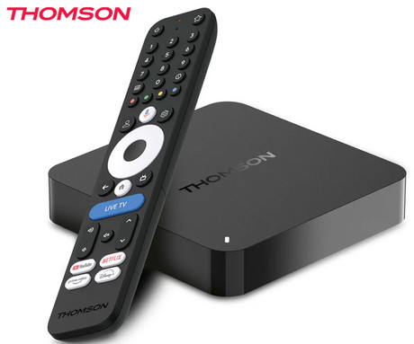 THOMSON STREAMING BOX 245 multimedijski predvajalnik / center, 4K UHD, 2GB+32GB, Google TV, WIFI, Bluetooth, Dolby Atmos & Digital+, Google Assistant, Chromecast, pametni daljinec, črn (Premium Black)
