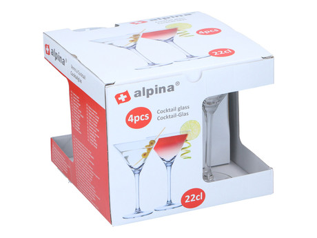 ALPINA komplet kozarcev za koktajl in pijače, 4 kos, 220ml, 180x105x105mm, visokokakovostno steklo, izdelano v EU