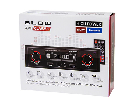 Avtoradio BLOW AVH Classic 78-287, Radio FM, Bluetooth, 4x60W, MP3/USB/MicroSD/AUX-in + USB polnilec, daljinec