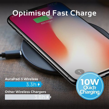 EOL - PROMATE AURAPAD-3 AVTO/DOM Ultra-hitra brezžična polnilna naprava z LED-lučjo, površina proti praskam, protizdrsni dizajn, zaščita pred pregrevanjem črn AISAURAPAD3BK