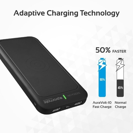 EOL - Power Bank PROMATE 10.000mAh, Qi brezžično polnjenje, črna