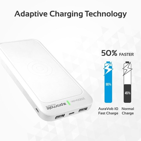 EOL - Power Bank PROMATE 10.000mAh, Qi brezžično polnjenje, bela